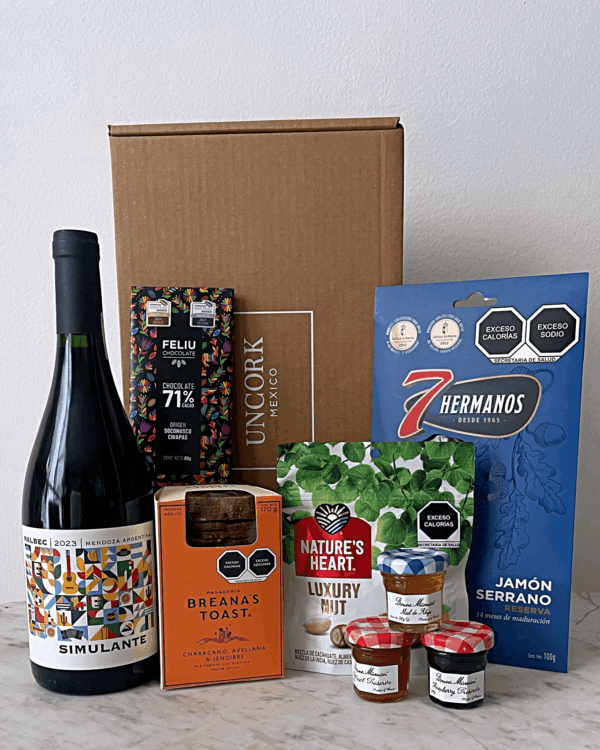 Caja Regalo - Vino tinto Malbec argentino y productos gourmet